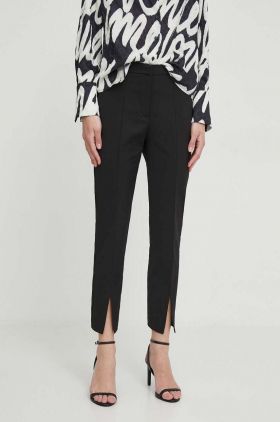 Sisley pantaloni femei, culoarea negru, mulata, high waist