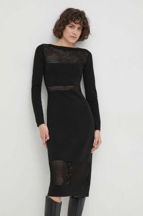 Sisley rochie culoarea negru, midi, mulata