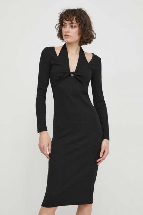 Sisley rochie culoarea negru, midi, mulata