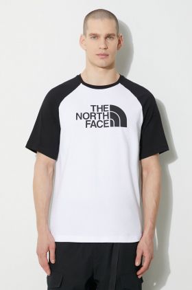 The North Face tricou din bumbac M S/S Raglan Easy Tee bărbați, culoarea alb, cu imprimeu, NF0A87N7FN41