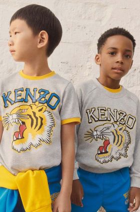 Kenzo Kids hanorac de bumbac pentru copii culoarea gri, cu imprimeu