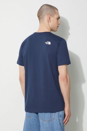 The North Face tricou din bumbac M S/S Easy Tee bărbați, culoarea bleumarin, cu imprimeu, NF0A87N58K21