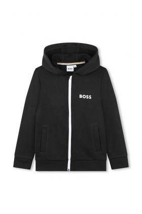 BOSS bluza copii culoarea negru, cu glugă, cu imprimeu