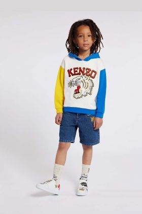 Kenzo Kids hanorac de bumbac pentru copii culoarea alb, cu glugă, cu imprimeu