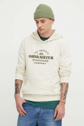 Quiksilver bluza barbati, culoarea bej, cu glugă, cu imprimeu