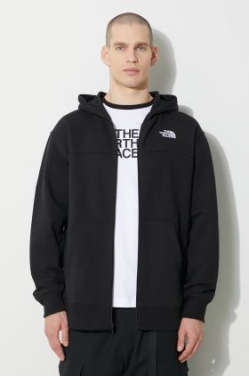 The North Face bluză M Essential Fz Hoodie bărbați, culoarea negru, cu glugă, cu imprimeu, NF0A87FBJK31