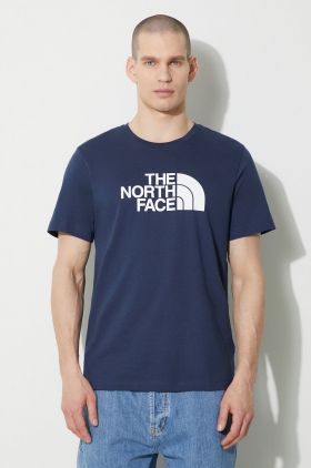 The North Face tricou din bumbac M S/S Easy Tee bărbați, culoarea bleumarin, cu imprimeu, NF0A87N58K21