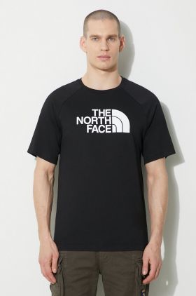 The North Face tricou din bumbac M S/S Raglan Easy Tee bărbați, culoarea negru, cu imprimeu, NF0A87N7JK31