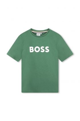 BOSS tricou de bumbac pentru copii culoarea verde, cu imprimeu