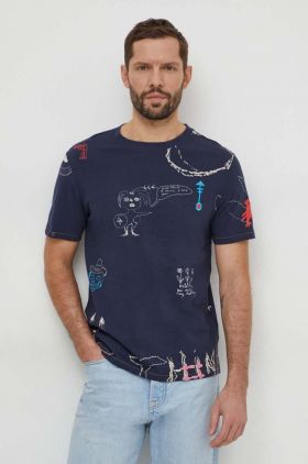 Desigual tricou din bumbac barbati, culoarea albastru marin, modelator