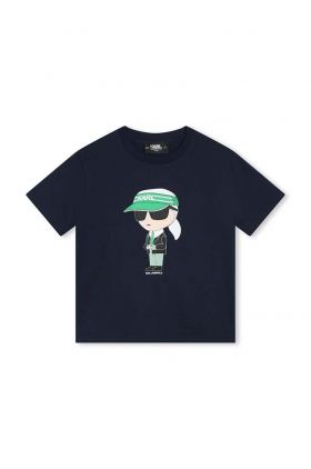 Karl Lagerfeld tricou de bumbac pentru copii culoarea albastru marin, cu imprimeu