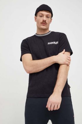 Napapijri tricou din bumbac barbati, culoarea negru, cu imprimeu