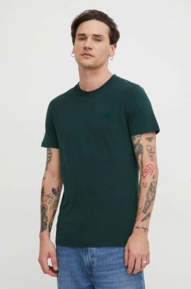 Superdry tricou din bumbac barbati, culoarea verde, neted