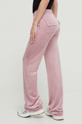 Juicy Couture pantaloni de trening din velur culoarea roz, neted