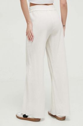 Karl Kani pantaloni de bumbac culoarea bej, lat, high waist