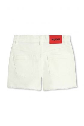 HUGO pantaloni scurti din denim pentru copii culoarea bej, neted