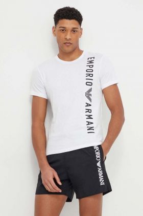 Emporio Armani Underwear tricou din bumbac barbati, culoarea alb, cu imprimeu