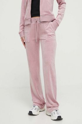 Juicy Couture pantaloni de trening din velur culoarea roz, neted