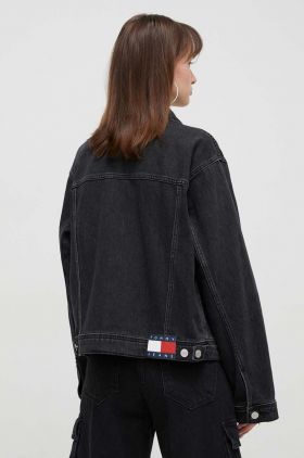 Tommy Jeans geacă din denim femei, culoarea negru, de tranziție, oversize DW0DW17210