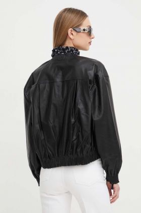 Custommade geaca bomber de piele femei, culoarea negru, de tranzitie, oversize