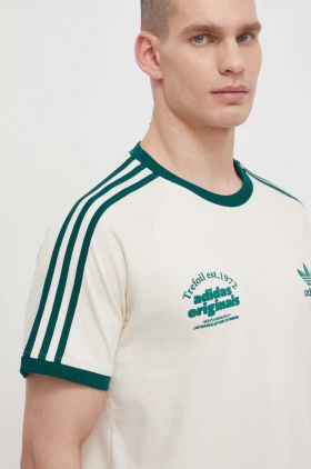 adidas Originals tricou din bumbac bărbați, culoarea bej, cu imprimeu IU0217