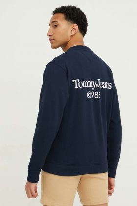 Tommy Jeans hanorac de bumbac bărbați, culoarea bleumarin, cu imprimeu DM0DM18609