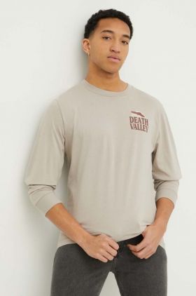 Hollister Co. longsleeve din bumbac culoarea maro, cu imprimeu