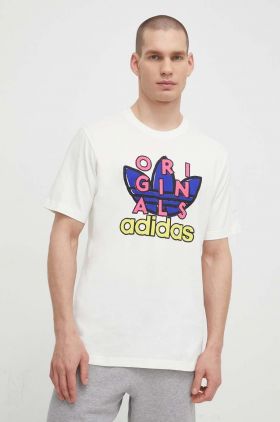 adidas Originals tricou din bumbac bărbați, culoarea bej, cu imprimeu IS2911