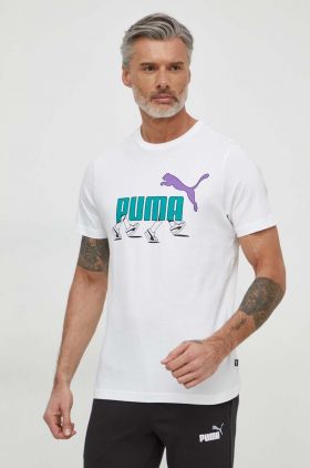 Puma tricou din bumbac bărbați, culoarea alb, cu imprimeu 680178