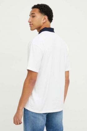 Hollister Co. polo de bumbac culoarea alb, cu imprimeu