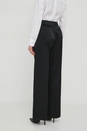 Sisley pantaloni femei, culoarea negru, lat, high waist