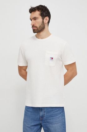 Tommy Jeans tricou bărbați, culoarea bej, uni DM0DM18651