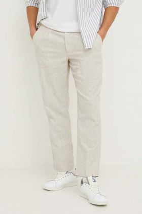 Abercrombie & Fitch pantaloni din amestec de in culoarea bej, drept