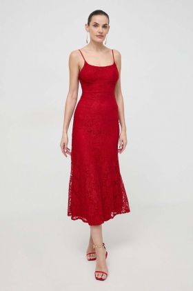 Bardot rochie culoarea rosu, maxi, mulata