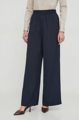 Mos Mosh pantaloni femei, culoarea albastru marin, lat, high waist