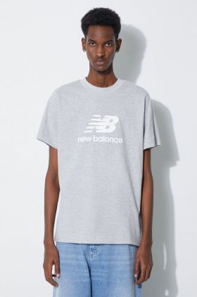 New Balance tricou din bumbac Essentials Cotton bărbați, culoarea gri, cu imprimeu, MT41502AG