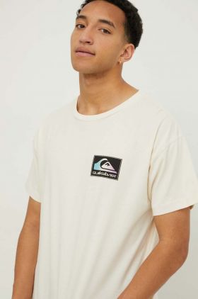 Quiksilver tricou din bumbac barbati, culoarea bej, cu imprimeu