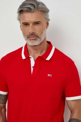 Tommy Jeans polo de bumbac culoarea roșu, cu imprimeu DM0DM18313