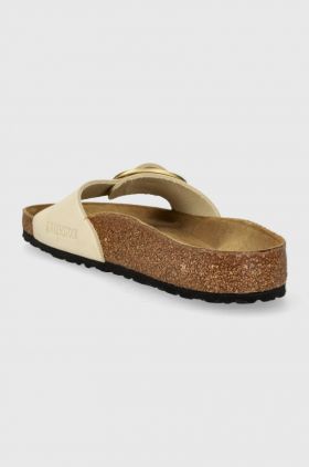 Birkenstock slapi de piele Madrid Big Buckle femei, culoarea bej, 1026574