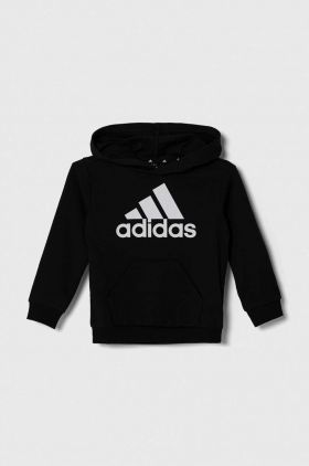 adidas bluza copii culoarea negru, cu glugă, cu imprimeu