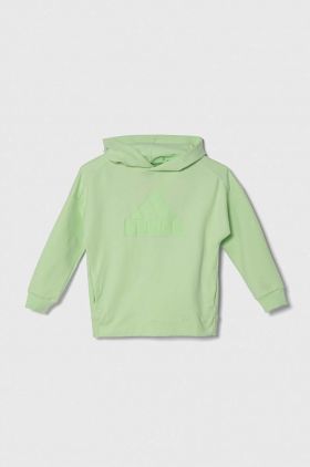 adidas bluza copii culoarea verde, cu glugă, cu imprimeu