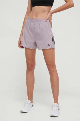 adidas Performance pantaloni scurți de alergare Own the Run culoarea violet, cu imprimeu, high waist IX6377