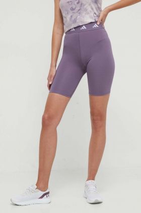 adidas Performance pantaloni scurți de antrenament Techfit culoarea violet, cu imprimeu, high waist IU1850