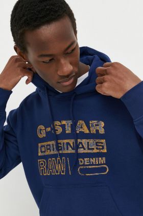 G-Star Raw hanorac de bumbac barbati, cu glugă, cu imprimeu