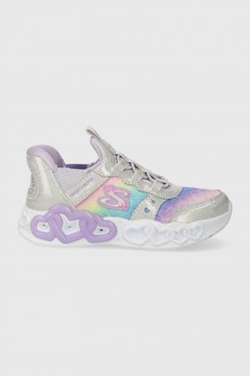 Skechers sneakers pentru copii INFINITE HEART LIGHTS ETERNAL SHIMMER culoarea argintiu