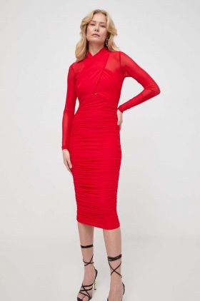 Bardot rochie culoarea rosu, mini, mulata