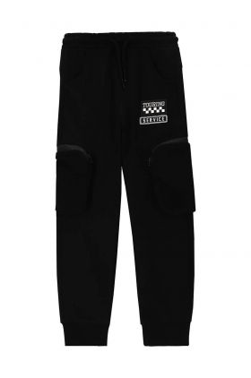 Coccodrillo pantaloni de trening din bumbac pentru copii culoarea negru, neted