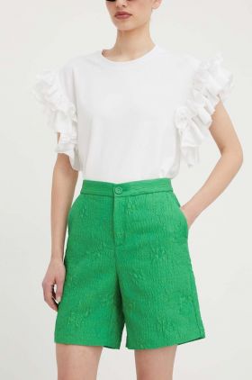 Custommade pantaloni scurti femei, culoarea verde, neted, high waist