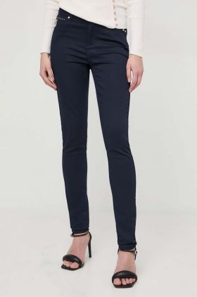 Morgan pantaloni femei, culoarea albastru marin, mulata, medium waist