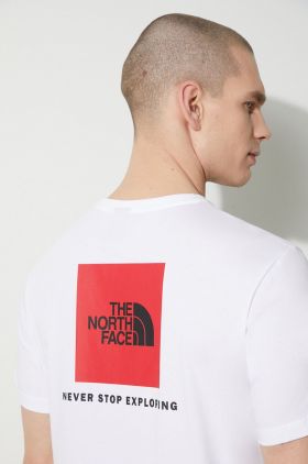 The North Face tricou din bumbac M S/S Redbox Tee bărbați, culoarea alb, cu imprimeu, NF0A87NPFN41